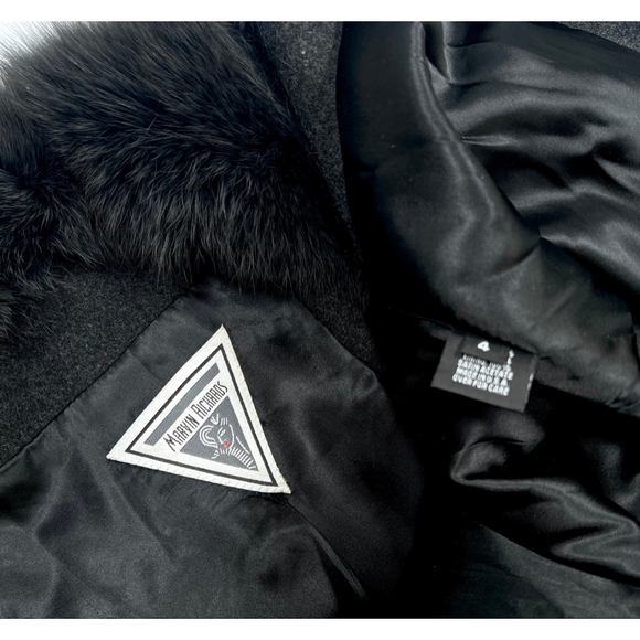 MARVIN RICHARDS Womans Coat Charcoal 100% Lambswool Fox Fur Maxi Coat Size 4 - Picture 10 of 12